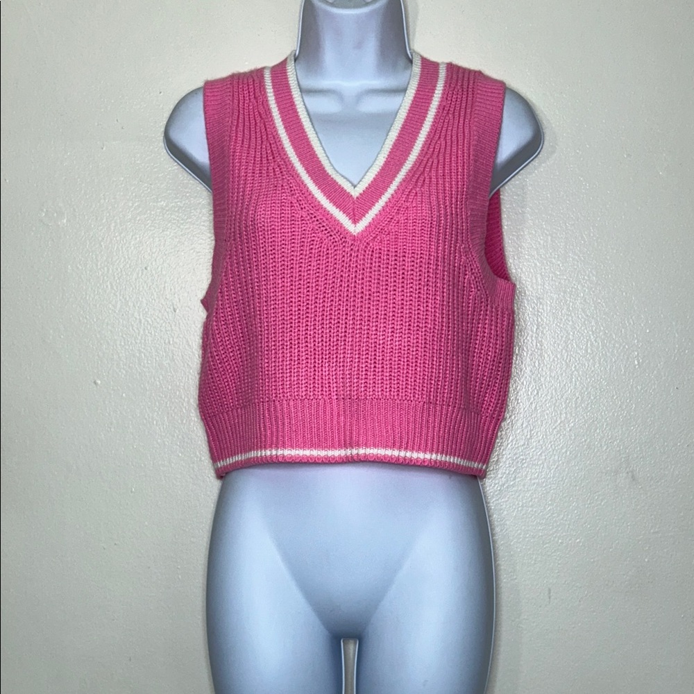 Bubble Gum Pink V-Neck Knit Sweater Vest